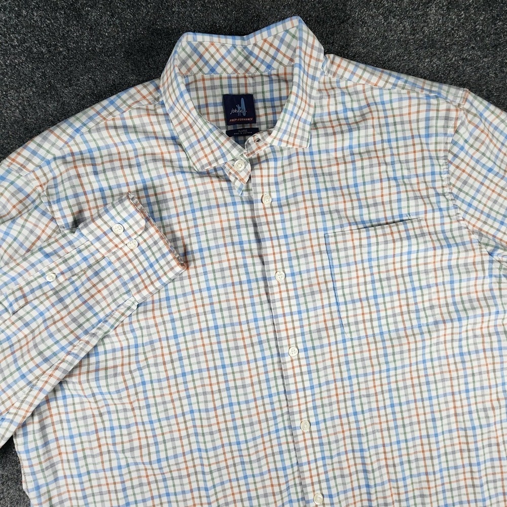 Johnnie-O Millers Button Down Shirt Mens XL Laguna Blue Plaid Prep-Formance EUC